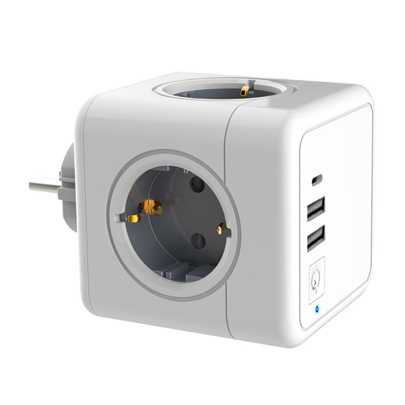 Европейски USB кубообразен разклонител, компактно мултифункционално устройство, 16A 220-240V 3680W, корпус от огнеупорен PC, фосфор бронзов проводник