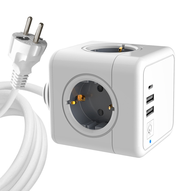 Европейски USB кубообразен разклонител, компактно мултифункционално устройство, 16A 220-240V 3680W, корпус от огнеупорен PC, фосфор бронзов проводник