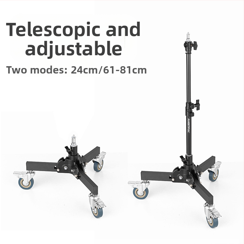 Статив за осветление за фотография с алуминиев сплав, тежък с ролкова система, сгъваем двусекционен, височина 81 см, товароподемност 80 кг