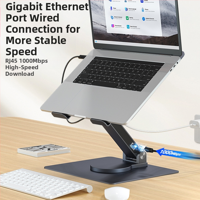 Стойка за лаптоп с хъб и PD зареждане 100W, ротационна, гигабитен порт, модели E13SU, E17SU, E17SU PRO