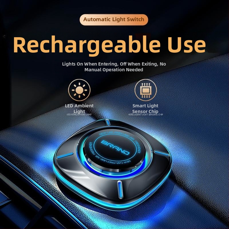 Auto aromatizér s ambientným svetlom; Gardenia vôňa; obsah 10–20 ml; materiál PC; usporiadanie na sedadle; volatilizácia >90 dní