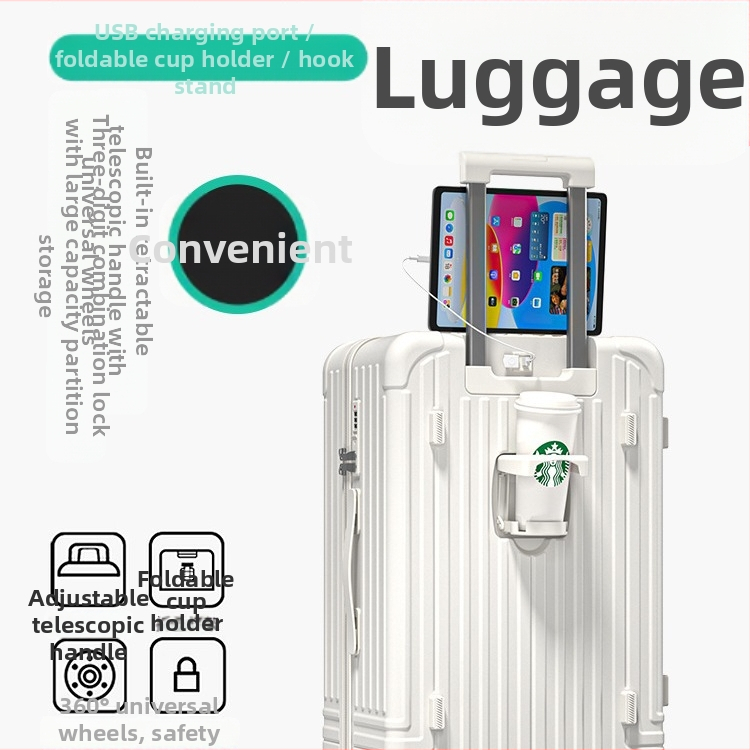 Ceļojumu bagāža ar USB portu, pudeļu turētājs, klusi universālie riteņi, paroles slēdzene (ABS, 3,5 kg)