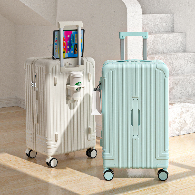 Ceļojumu bagāža ar USB portu, pudeļu turētājs, klusi universālie riteņi, paroles slēdzene (ABS, 3,5 kg)