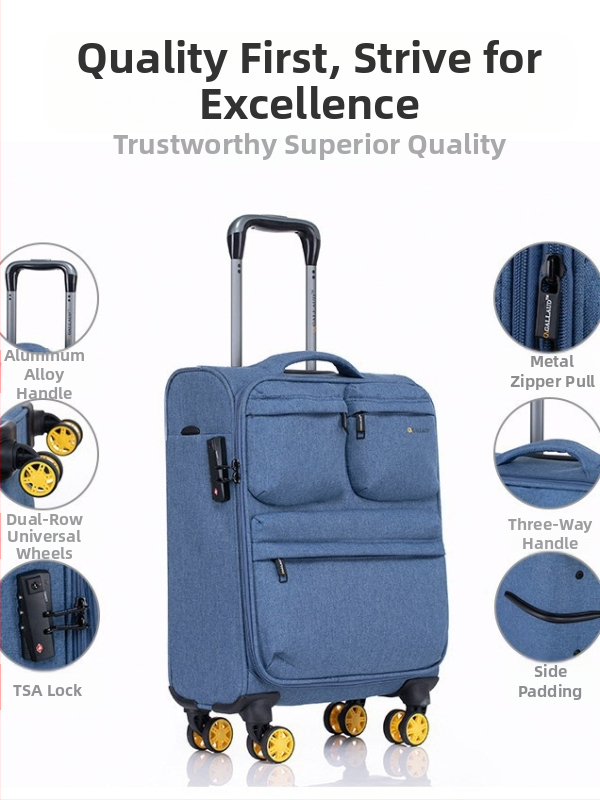 Oxford auduma rokas bagāžas koferis, 2.8 kg, rāvējslēdzējs, TSA kombinētā slēdzene, universālie riteņi — ūdensizturīgs, ultra viegls, antibakteriāls, paplašināms, piemērots kā rokas bagāža