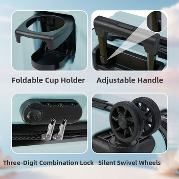 Βαλίτσα με ματ φινίρισμα 2024 με θήκη για ποτήρι, κλείσιμο με φερμουάρ, ABS/PC, πανταχού τροχοί, αντι-κλοπή