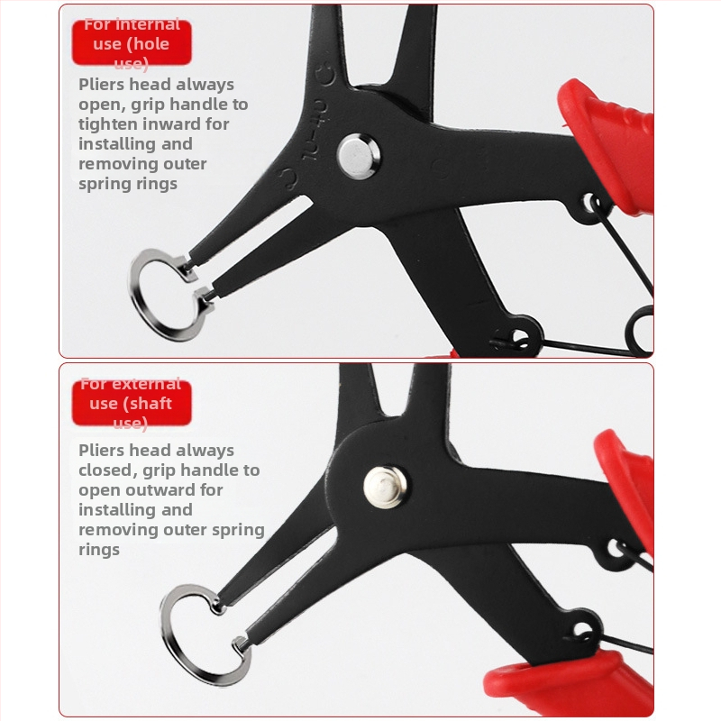 Record work Двоен в едно цирклип клещи, вътрешни и външни, несменяема глава, 0° ъгъл на главата; тегло 108/128 g