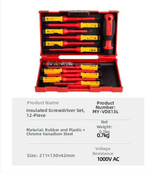 Mamba σετ κατσαβιδιών 13 τεμαχίων με μόνωση VDE για ηλεκτροτεχνικούς — μαγνητικές άκρες από ανθρακούχο χάλυβα, Phillips και κατσαβίδι με ευθεία κεφαλή