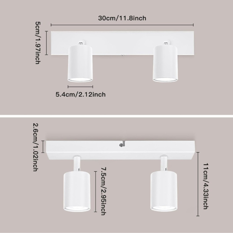 LED οροφής φωτιστικό σε στυλ Νορδικού, διπλό κεφάλι, επιφανειακά εγκατεστημένο, 220V, κάλυψη 5–10 τ.μ.