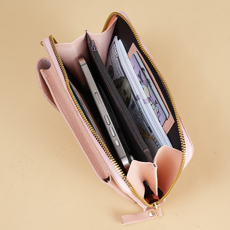 Τσάντα κινητής τηλεφωνίας για γυναίκες, PU υλικό, κλείσιμο με φερμουάρ, κάθετης τετράγωνης μορφής, μεγάλης χωρητικότητας με πολλές θήκες για κάρτες
