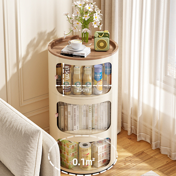 Кръгло нощно шкафче в кремав стил, пластмасово тяло, горна плоча от сланец, модел x-9657, готово за употреба