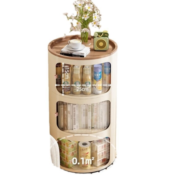 Кръгло нощно шкафче в кремав стил, пластмасово тяло, горна плоча от сланец, модел x-9657, готово за употреба