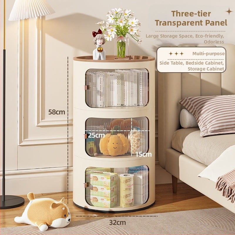 Кръгло нощно шкафче в кремав стил, пластмасово тяло, горна плоча от сланец, модел x-9657, готово за употреба