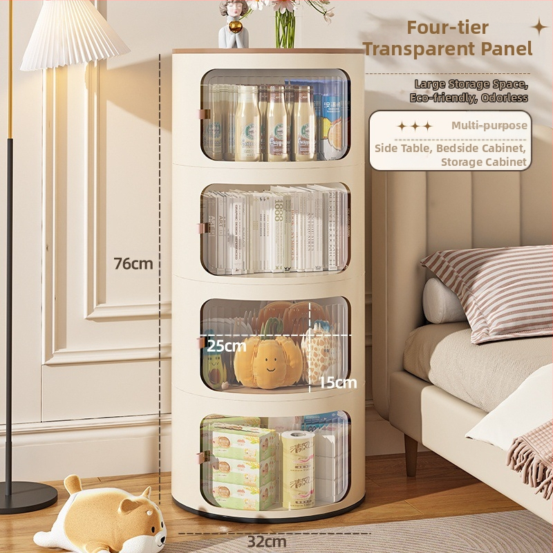 Кръгло нощно шкафче в кремав стил, пластмасово тяло, горна плоча от сланец, модел x-9657, готово за употреба