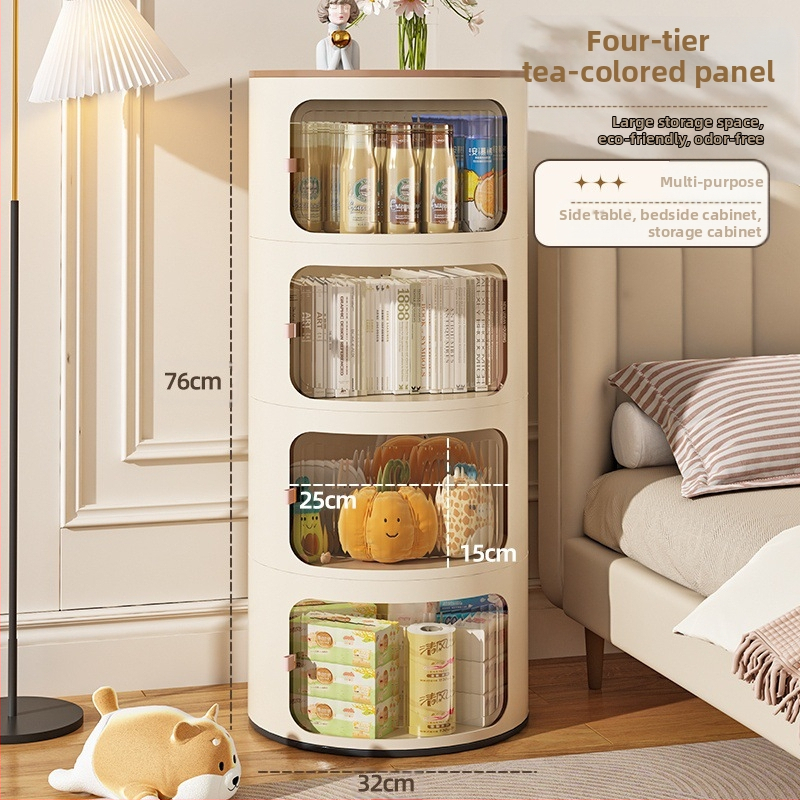 Кръгло нощно шкафче в кремав стил, пластмасово тяло, горна плоча от сланец, модел x-9657, готово за употреба