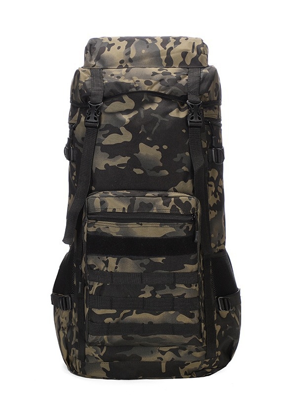 Pārgājumu mugursoma kalnu izbraucieniem – universāla, Oxford audums, gaisa spilvenu siksnas, poliestera oderes, svītrainais raksts, nodilumiem izturīgs, samazina slodzi