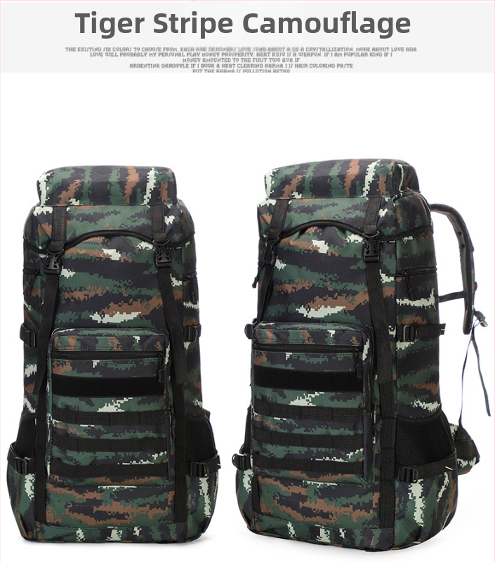 Pārgājumu mugursoma kalnu izbraucieniem – universāla, Oxford audums, gaisa spilvenu siksnas, poliestera oderes, svītrainais raksts, nodilumiem izturīgs, samazina slodzi