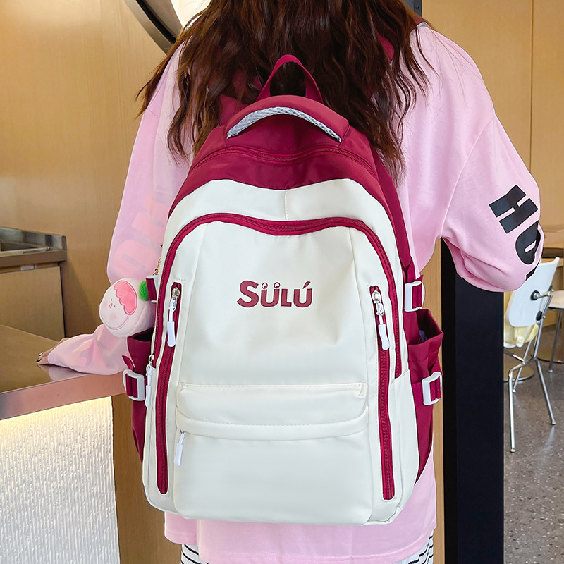 Σακίδιο πλάτης με ρετρό αμερικάνικο σχέδιο, unisex, μεγάλης χωρητικότητας (Νάιλον; υπερελαφρύ; επένδυση: πολυεστέρας; μοτίβο: γράμματα; για το γυμνάσιο)