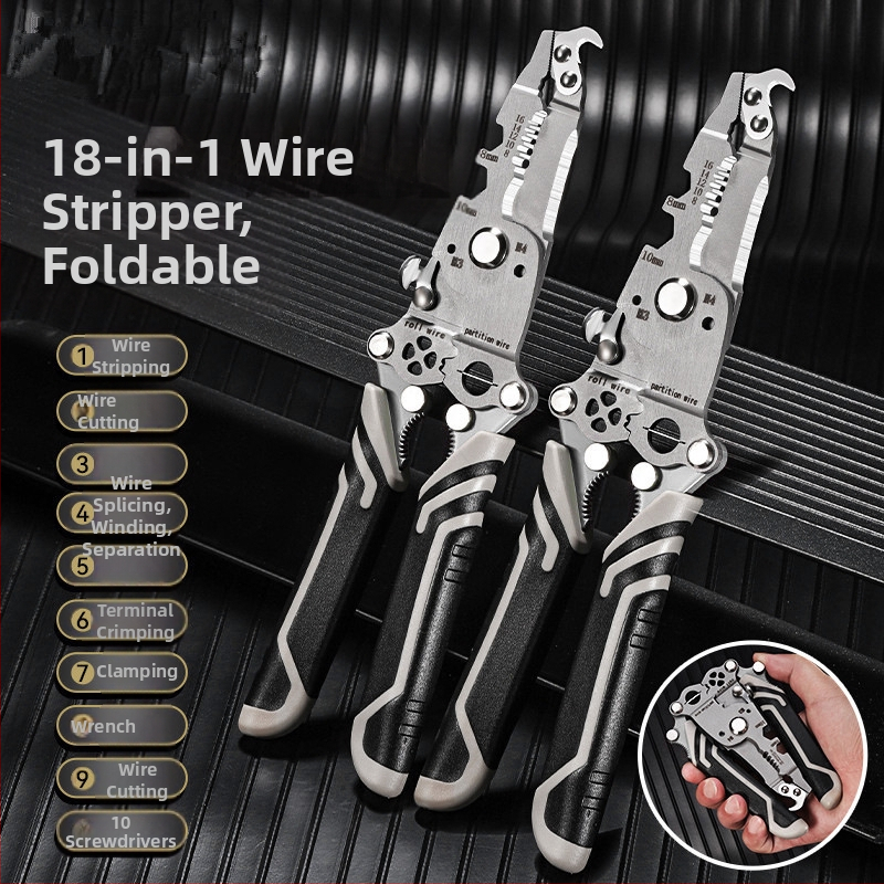 Сгъваеми клещи за обелване и кримпване на кабели – електротехникa, ръчни, многофункционални, Haoqi