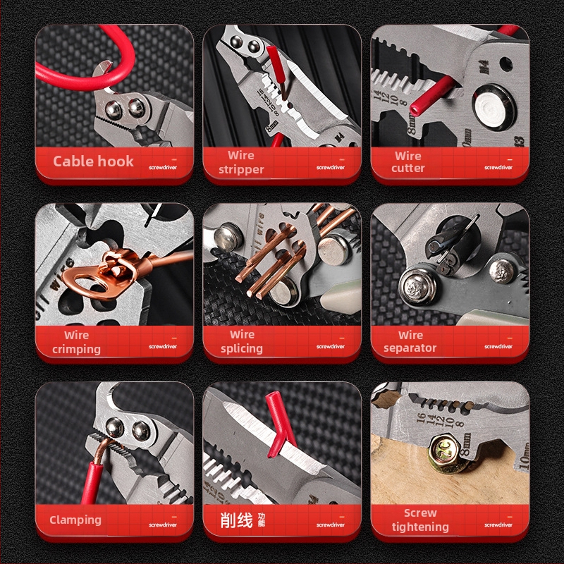 Сгъваеми клещи за обелване и кримпване на кабели – електротехникa, ръчни, многофункционални, Haoqi