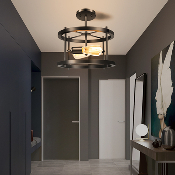 Φωτιστικό οροφής σε κλασικό στυλ, μεταλλικό σώμα από σίδηρο και ξύλινο σκιάστρο, LED φως (για εστιατόριο • εμβέλεια 3–5 τ.μ.)