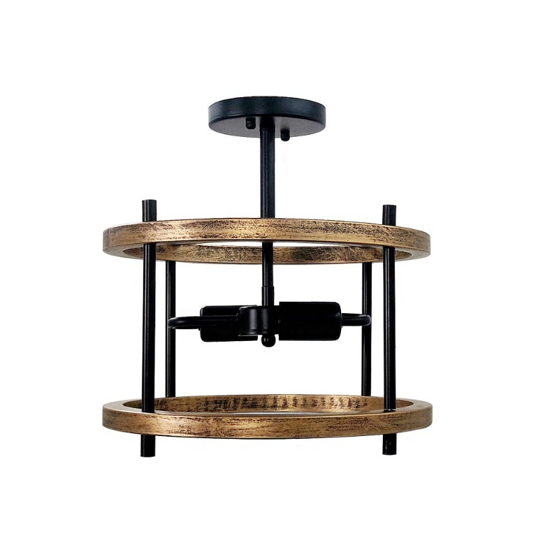 Φωτιστικό οροφής σε κλασικό στυλ, μεταλλικό σώμα από σίδηρο και ξύλινο σκιάστρο, LED φως (για εστιατόριο • εμβέλεια 3–5 τ.μ.)