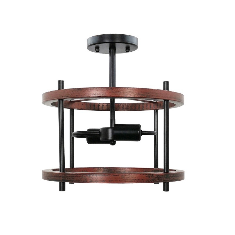 Φωτιστικό οροφής σε κλασικό στυλ, μεταλλικό σώμα από σίδηρο και ξύλινο σκιάστρο, LED φως (για εστιατόριο • εμβέλεια 3–5 τ.μ.)