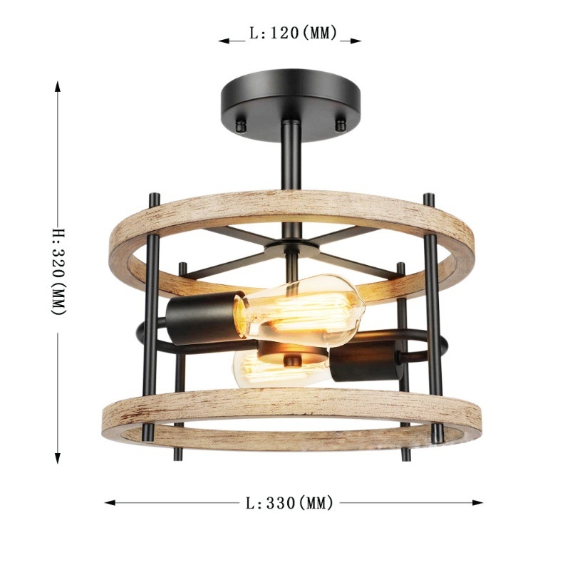Φωτιστικό οροφής σε κλασικό στυλ, μεταλλικό σώμα από σίδηρο και ξύλινο σκιάστρο, LED φως (για εστιατόριο • εμβέλεια 3–5 τ.μ.)