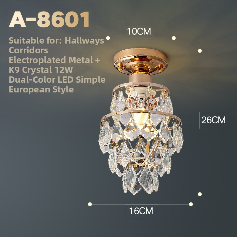 Κρυστάλλινο φωτιστικό οροφής - ευρωπαϊκού στυλ, LED, μεταλλικό σώμα, κρυστάλλινο σκιάδιο, 220V, εμβαδόν 3-5㎡