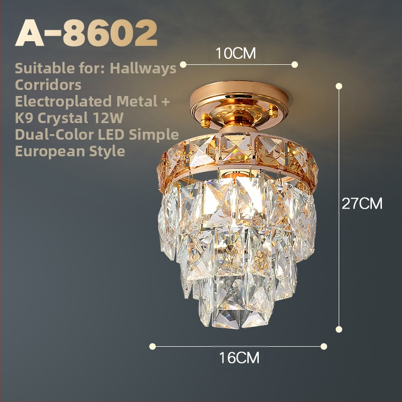 Κρυστάλλινο φωτιστικό οροφής - ευρωπαϊκού στυλ, LED, μεταλλικό σώμα, κρυστάλλινο σκιάδιο, 220V, εμβαδόν 3-5㎡