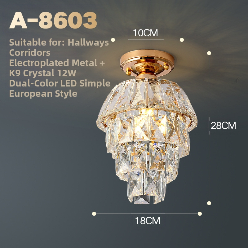 Κρυστάλλινο φωτιστικό οροφής - ευρωπαϊκού στυλ, LED, μεταλλικό σώμα, κρυστάλλινο σκιάδιο, 220V, εμβαδόν 3-5㎡
