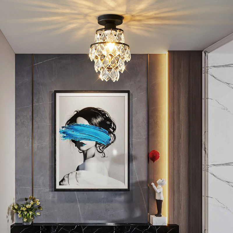 Κρυστάλλινο φωτιστικό οροφής - ευρωπαϊκού στυλ, LED, μεταλλικό σώμα, κρυστάλλινο σκιάδιο, 220V, εμβαδόν 3-5㎡