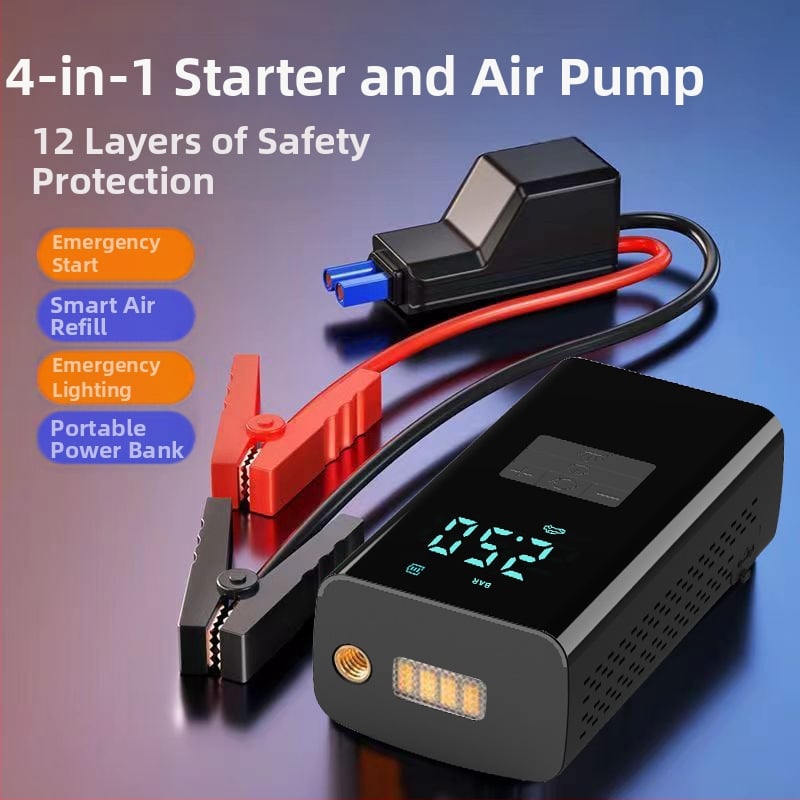 Pārvietojamā auto gaisa sūknis ar ārkārtas barošanas avotu — 14,8V, 100W, 25 L/min, digitālais displejs, riepas spiediena mērītājs