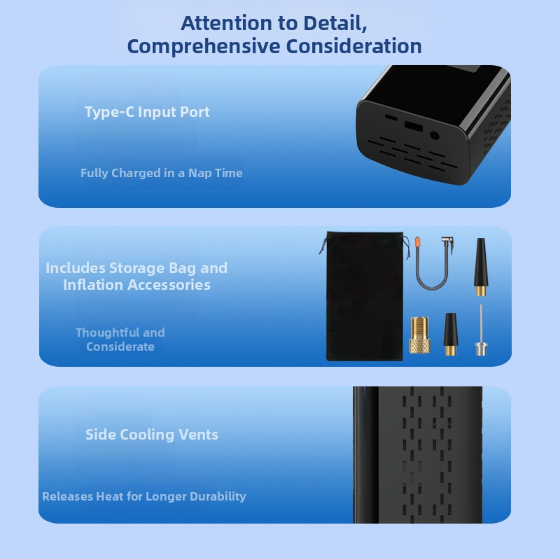 Преносима автомобилна въздушна помпа с аварийно захранване — 14.8V, 100W, 25 L/min, цифров дисплей, манометър