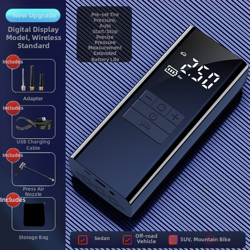 Pārvietojamā auto gaisa sūknis ar ārkārtas barošanas avotu — 14,8V, 100W, 25 L/min, digitālais displejs, riepas spiediena mērītājs