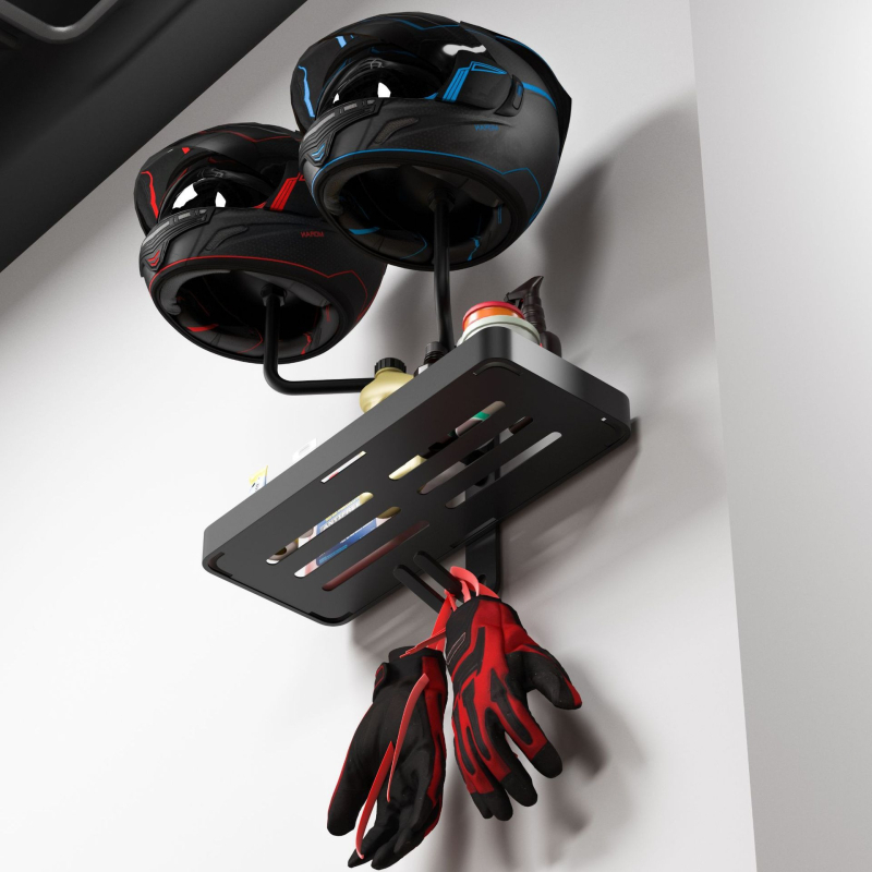 Мотоциклетен държач за каски – монтаж без пробиване, алуминиева сплав, модел 2510, стенен, товароподемност 10 кг