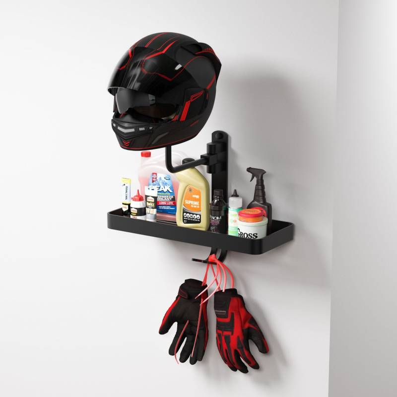 Мотоциклетен държач за каски – монтаж без пробиване, алуминиева сплав, модел 2510, стенен, товароподемност 10 кг