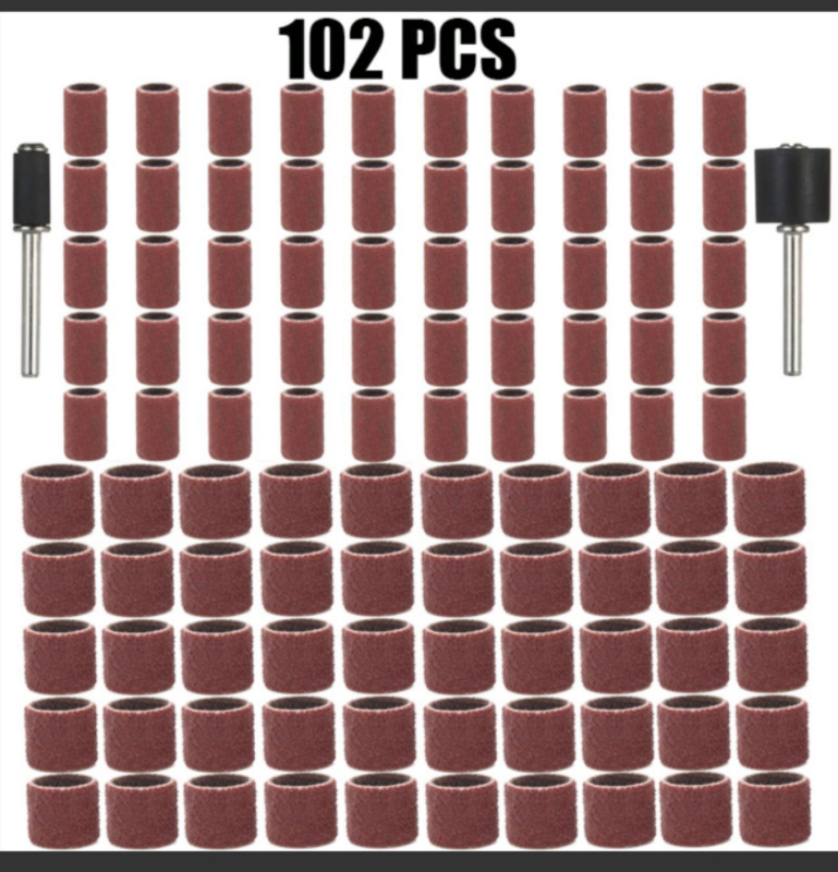 Polīrēšanas komplekts 102 detaļas ar smilšpapīra nūjiņām un abrazīvām gredzenēm, kokam un metālam