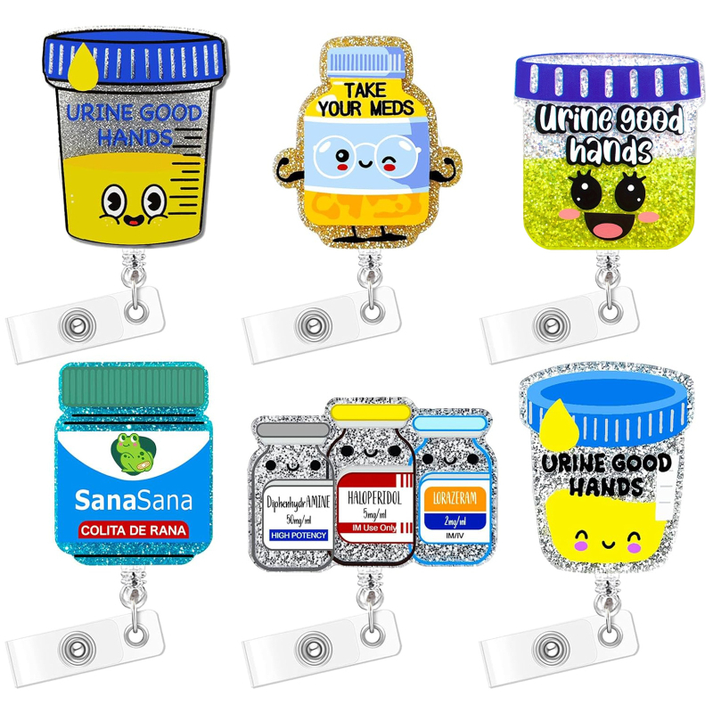 Αναδιπλώμενο ρελέ ταυτότητας σε μορφή φιάλης φαρμάκων, για γιατρούς και νοσηλευτές, ABS υλικό, περιστρεφόμενος συνδετήρας (ABS; αναδιπλούμενο; μορφή φιάλης φαρμάκων; ιατρικό θέμα; περιστρεφόμενος συνδετήρας)