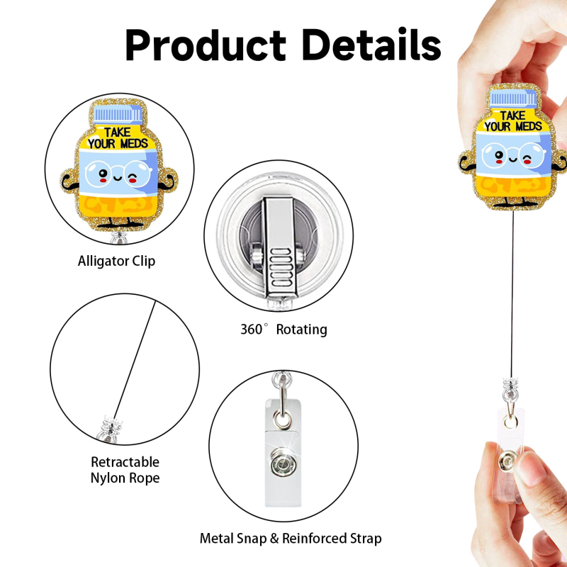 Αναδιπλώμενο ρελέ ταυτότητας σε μορφή φιάλης φαρμάκων, για γιατρούς και νοσηλευτές, ABS υλικό, περιστρεφόμενος συνδετήρας (ABS; αναδιπλούμενο; μορφή φιάλης φαρμάκων; ιατρικό θέμα; περιστρεφόμενος συνδετήρας)