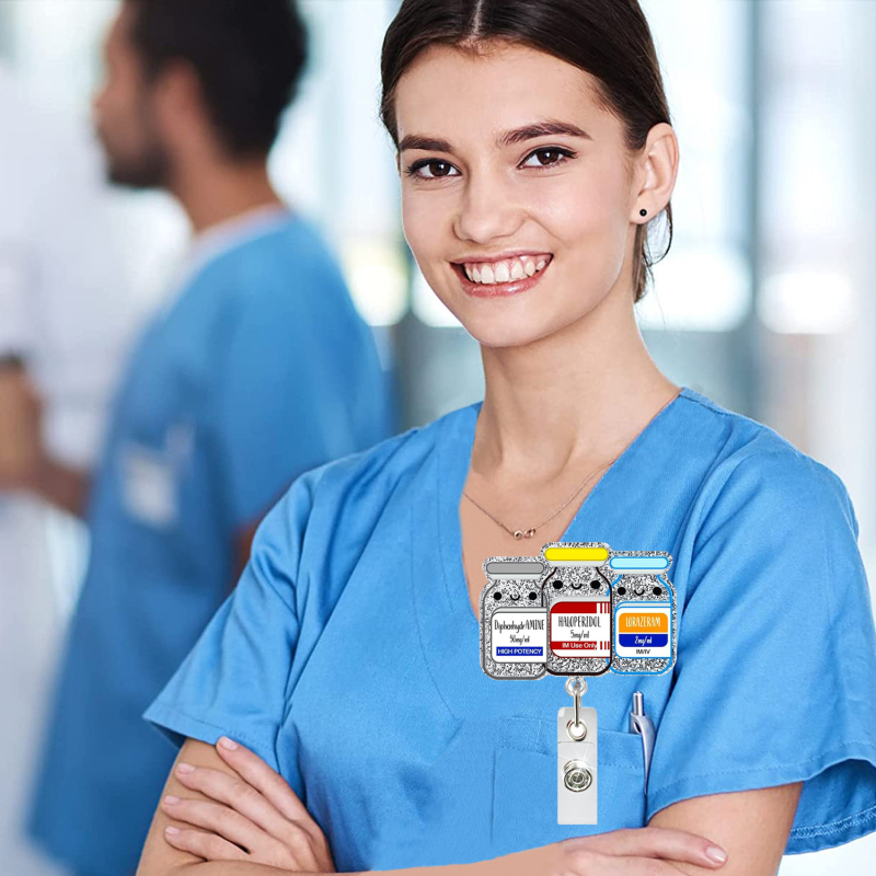 Αναδιπλώμενο ρελέ ταυτότητας σε μορφή φιάλης φαρμάκων, για γιατρούς και νοσηλευτές, ABS υλικό, περιστρεφόμενος συνδετήρας (ABS; αναδιπλούμενο; μορφή φιάλης φαρμάκων; ιατρικό θέμα; περιστρεφόμενος συνδετήρας)