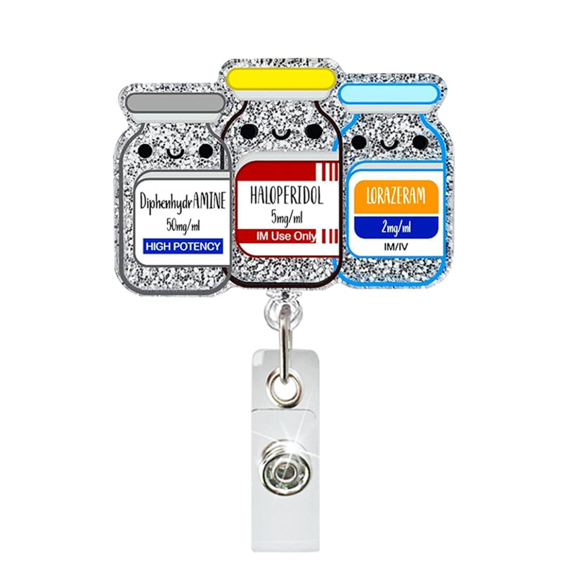 Αναδιπλώμενο ρελέ ταυτότητας σε μορφή φιάλης φαρμάκων, για γιατρούς και νοσηλευτές, ABS υλικό, περιστρεφόμενος συνδετήρας (ABS; αναδιπλούμενο; μορφή φιάλης φαρμάκων; ιατρικό θέμα; περιστρεφόμενος συνδετήρας)