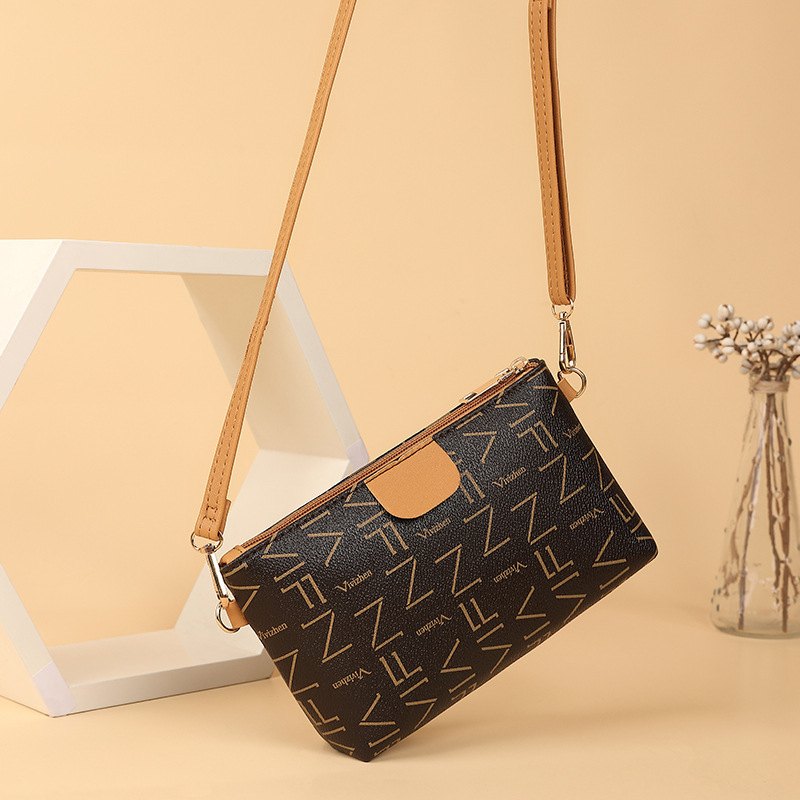 Női crossbody táska betűs nyomtatással, PU anyag, texturált vállpánt, vízszintes négyzet alakú forma, cipzáras nyitás, mindennapi használatra