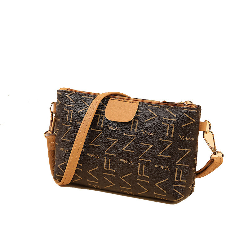 Női crossbody táska betűs nyomtatással, PU anyag, texturált vállpánt, vízszintes négyzet alakú forma, cipzáras nyitás, mindennapi használatra
