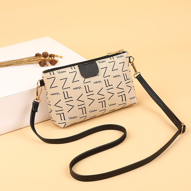 Női crossbody táska betűs nyomtatással, PU anyag, texturált vállpánt, vízszintes négyzet alakú forma, cipzáras nyitás, mindennapi használatra