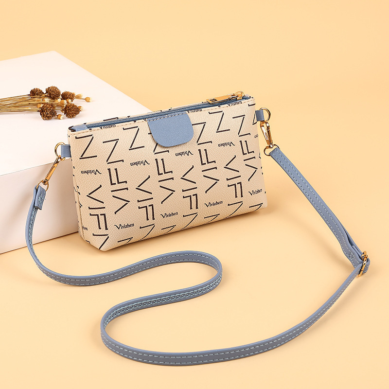 Női crossbody táska betűs nyomtatással, PU anyag, texturált vállpánt, vízszintes négyzet alakú forma, cipzáras nyitás, mindennapi használatra
