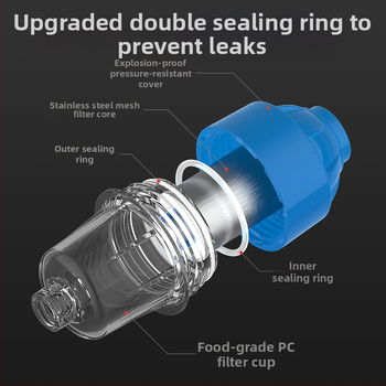 Namų vandens valymo priešfiltras W10, PP medžiaga, 0,5 L talpa, temperatūros diapazonas 0–55°C, galinei vandens filtracijai