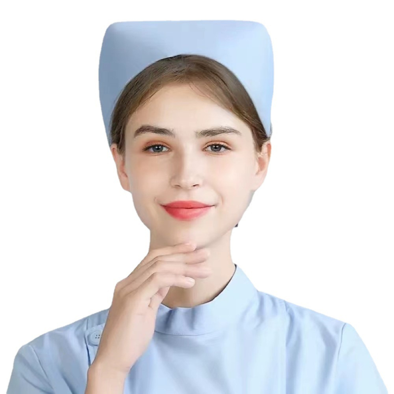 Māsas cepure - kokvilnas twill audums, monohromatiska, plata mala, augsts kronis, slimnīcas lietošanai