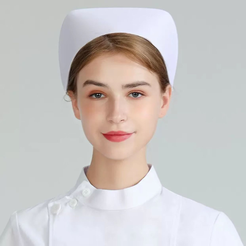 Сестринска шапка - памучен твил, монохромна, широк ръб, висок връх, за болница
