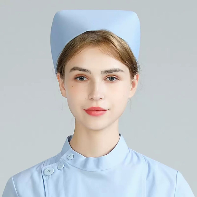 Сестринска шапка - памучен твил, монохромна, широк ръб, висок връх, за болница