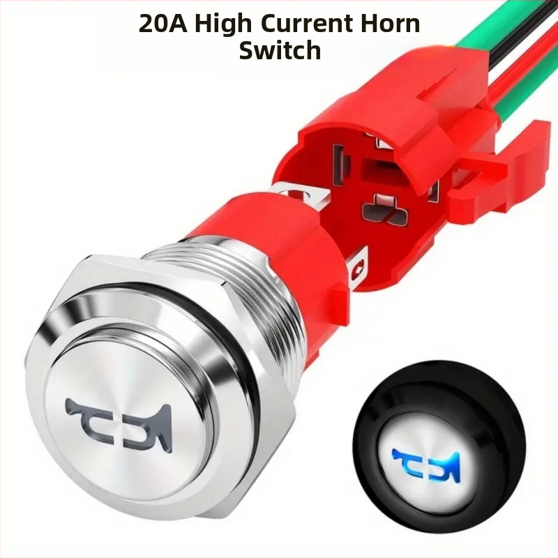 A1816mm бутон за клаксон, метален, 12V–24V с LED, IP67 водоустойчив, за автомобили, електрически автомобили и мотори